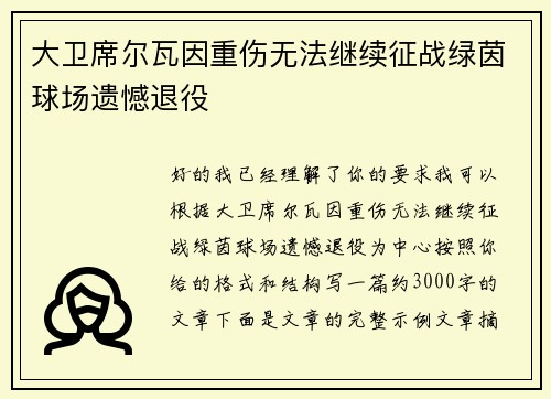 大卫席尔瓦因重伤无法继续征战绿茵球场遗憾退役